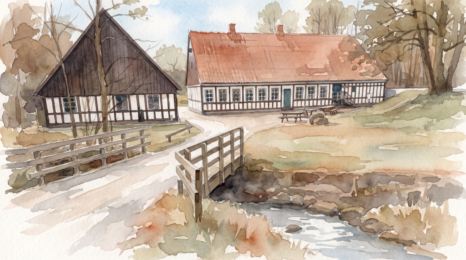 Restaurant Børkop Vandmølle — akvarel